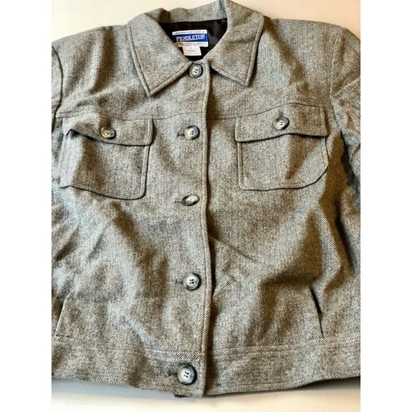 Vintage Pendleton Womens Jacket Coat Gray Herringbone Buttons Lined Wool 10 - Picture 4 of 11